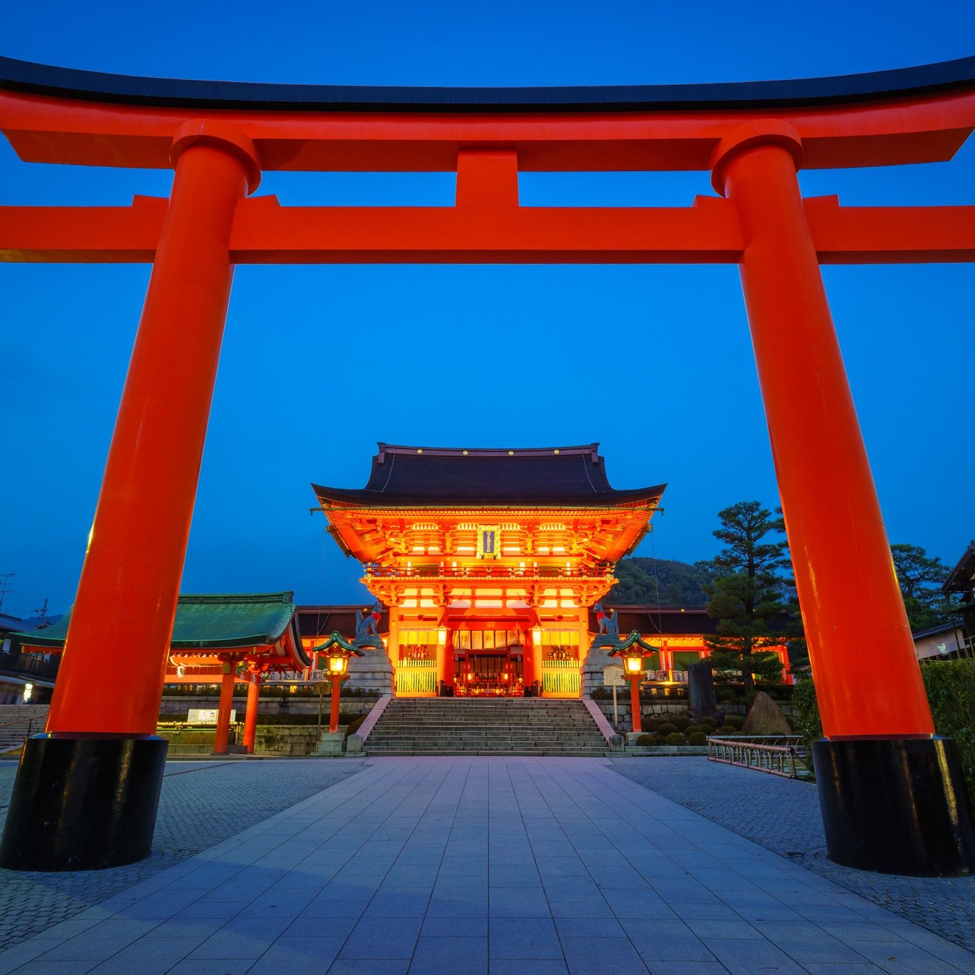 Kyoto, Japan - March 29, 2015: A Large torii gate at the entrance to the Fushimi Inari Shrine, was built in 711.