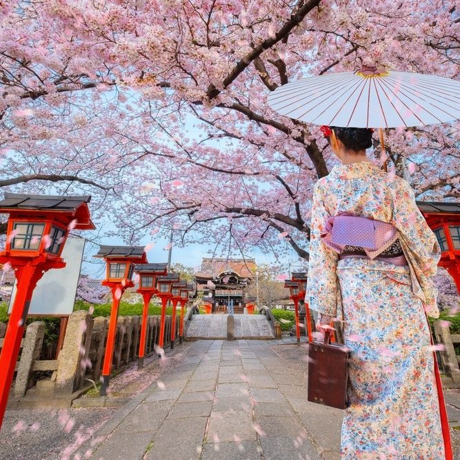 Young,Japanese,Woman,In,Traditional,Kimono,Dress,At,Rokusonno,Shrine